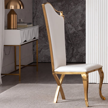 White Upholstered Dining Chairs Set of 2 Stainless Steel Side Chair with Gold Legs